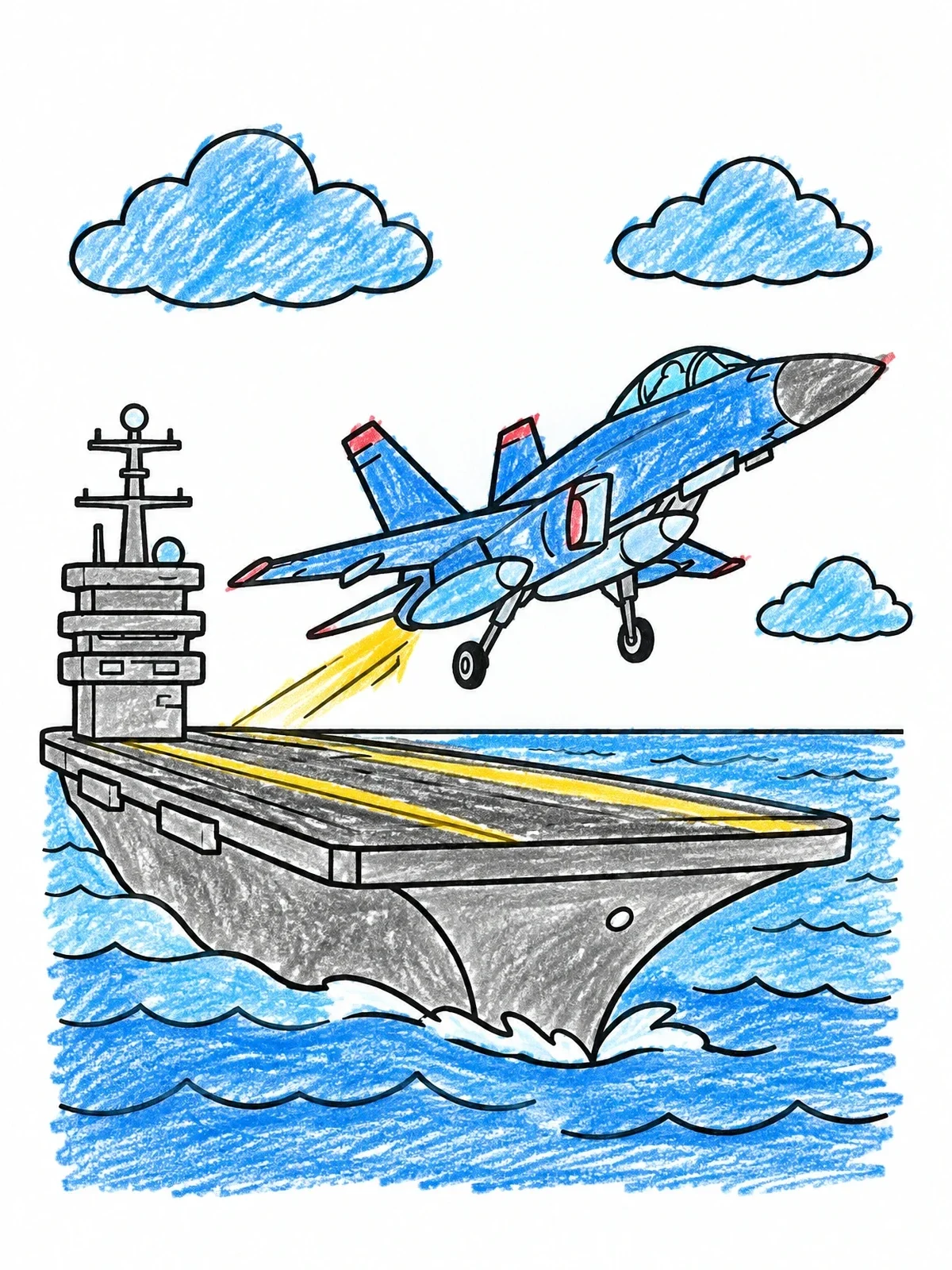 Colored example of the Fighter Jet Launching From Aircraft Carrier coloring page
