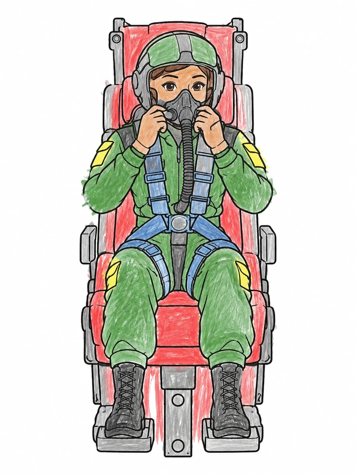 Colored example of the Fighter Pilot In Cockpit Seat coloring page
