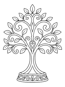 Filigree tree design on an ornament coloring page.