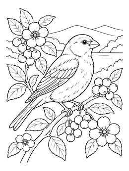 Free printable Finch On Berry Branch coloring page