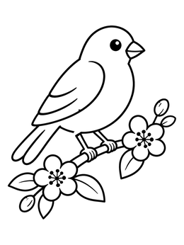 Free printable Finch On A Blooming Branch coloring page