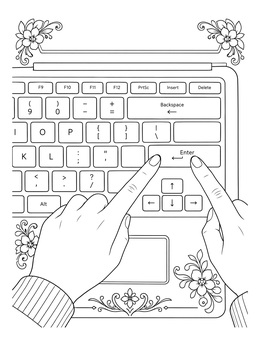 Free printable Fingers Pressing Enter On Laptop Keyboard coloring page