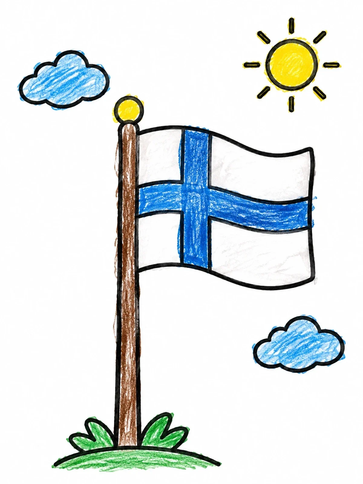 Colored example of the Finnish Flag On A Pole coloring page