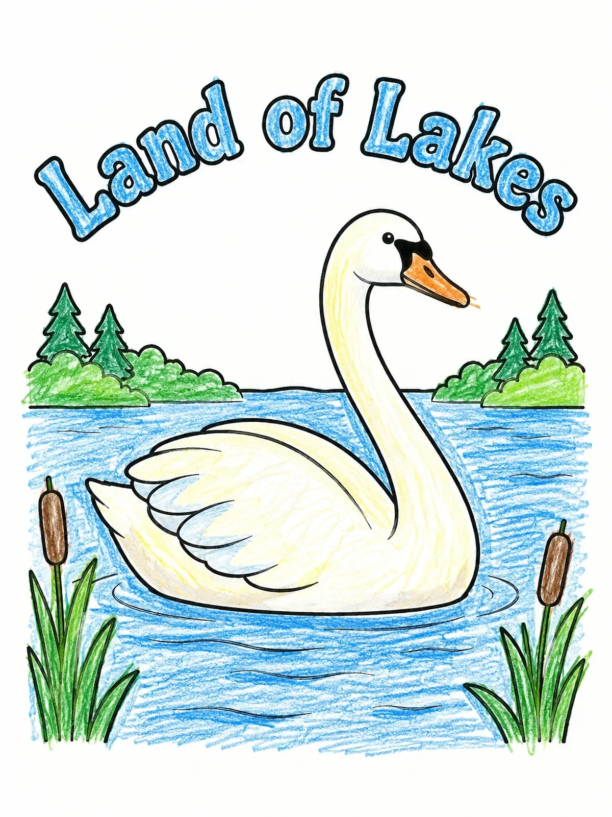 Colored example of the Graceful Swan In Land Of Lakes coloring page