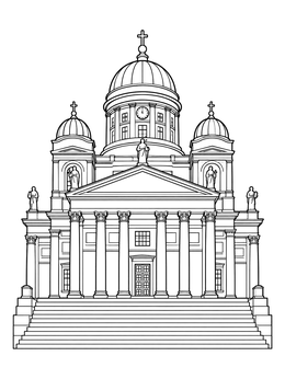 Free printable Majestic Helsinki Cathedral Facade coloring page