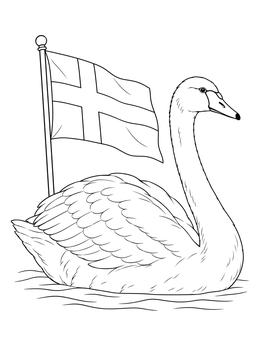 Free printable Whooper Swan With Finnish Flag coloring page