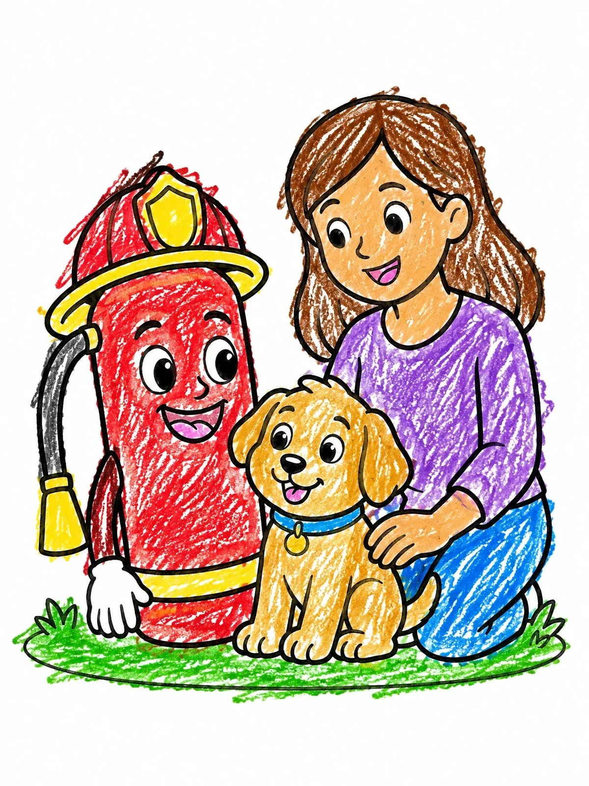 Colored example of the Friendly Fire Extinguisher With Girl And Puppy coloring page
