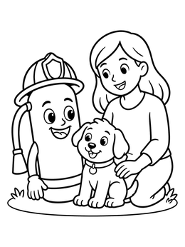 Free printable Friendly Fire Extinguisher With Girl And Puppy coloring page
