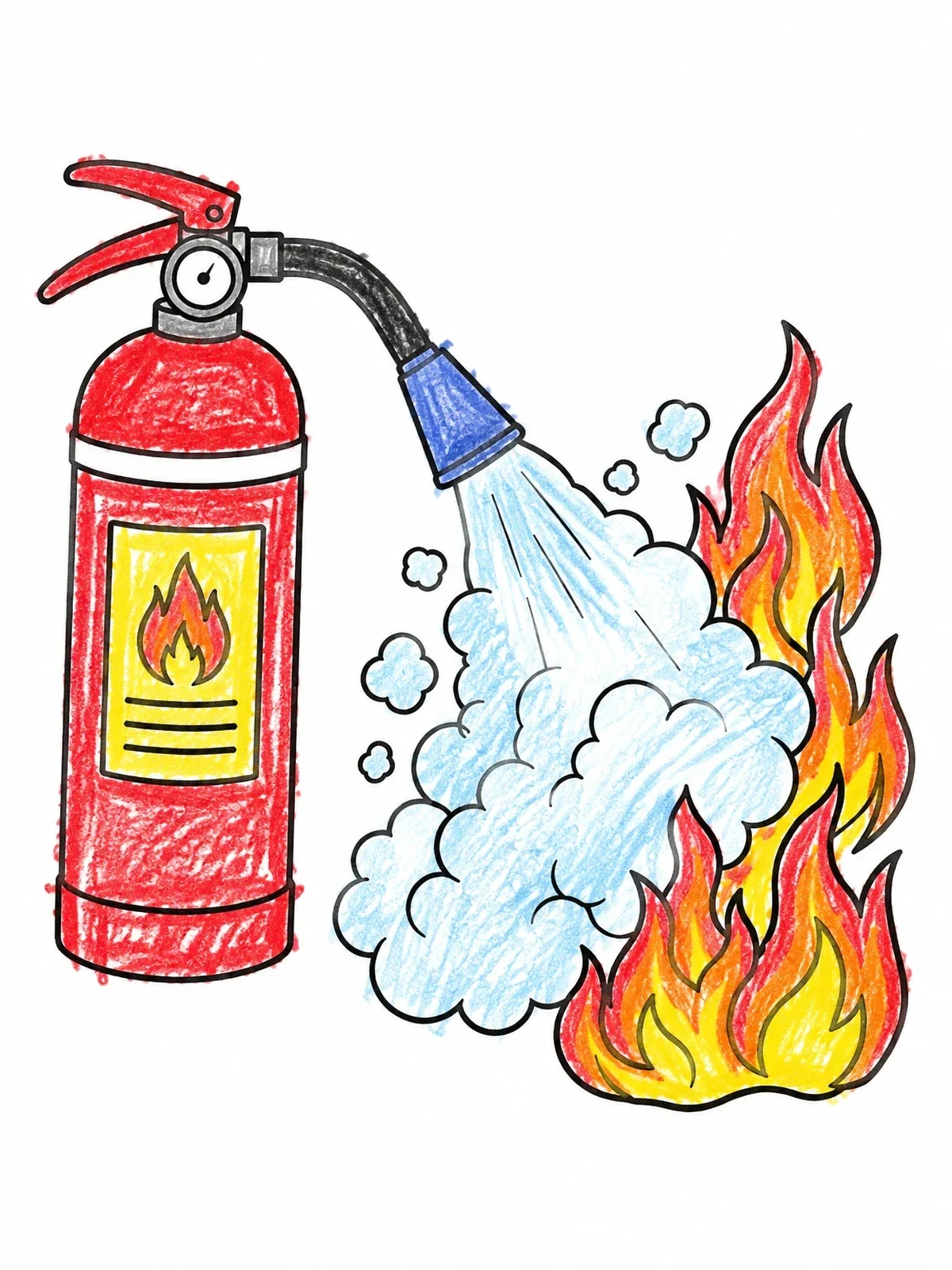 Colored example of the Fire Extinguisher Spraying Flames coloring page