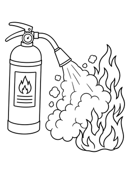 Free printable Fire Extinguisher Spraying Flames coloring page