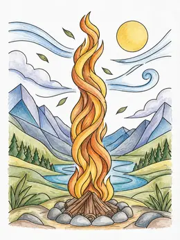 Swirling Campfire Fire Tornado In Mountains Coloring Page