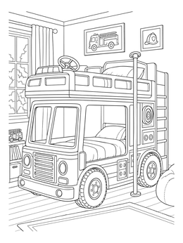 Free printable Fire Truck Themed Bunk Bed coloring page