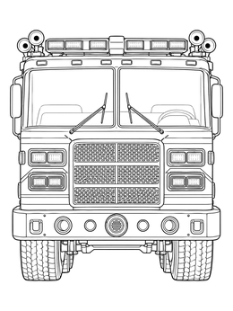 Detailed front grill and headlights on this fire truck coloring page.