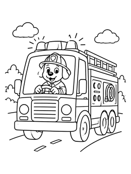 Free printable Cartoon Dog Driving Fire Engine coloring page