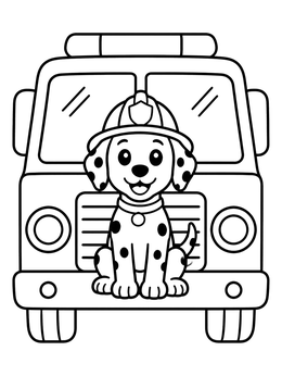 Free printable Dalmatian Fire Dog On Fire Truck coloring page