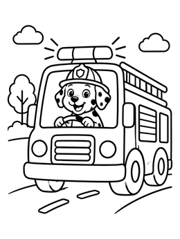 Free printable Dalmatian Pup Driving Fire Truck coloring page