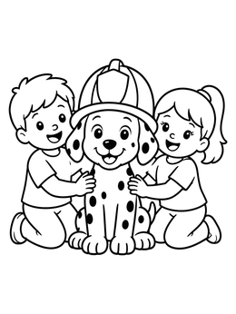 Free printable Dalmatian Puppy With Friendly Kids coloring page