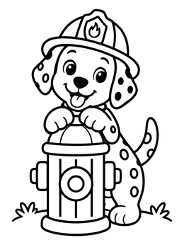 Free printable Dalmatian Fire Dog By Fire Hydrant coloring page