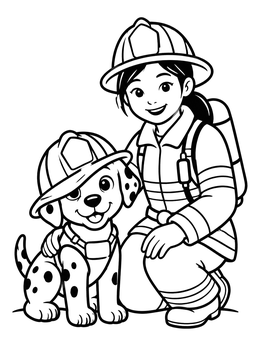 Free printable Dalmatian Puppy And Friendly Firefighter coloring page