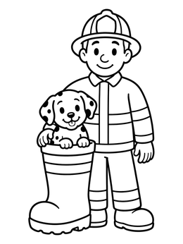 Free printable Firefighter With Dalmatian In Boot coloring page