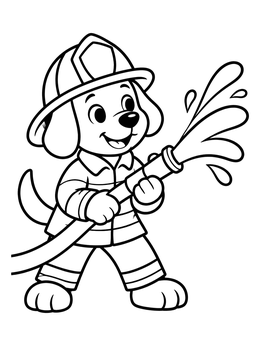 Free printable Cheerful Puppy Firefighter With Hose coloring page