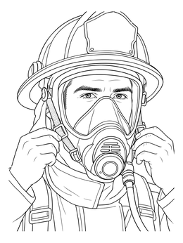 Free printable Firefighter Adjusting Oxygen Mask coloring page