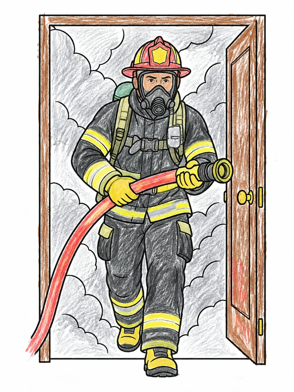 Colored example of the Firefighter Advancing Through Smoke coloring page