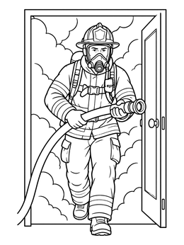 Free printable Firefighter Advancing Through Smoke coloring page