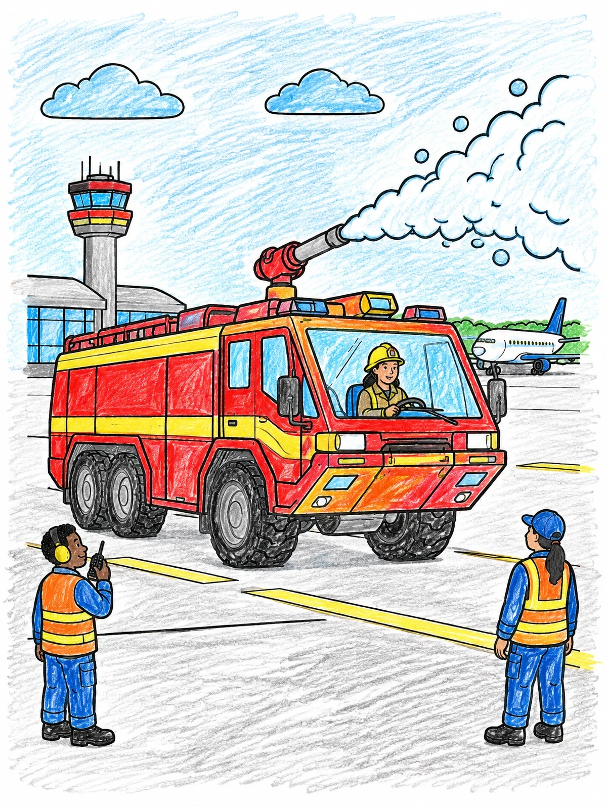 Colored example of the Airport Rescue Fire Engine In Action coloring page