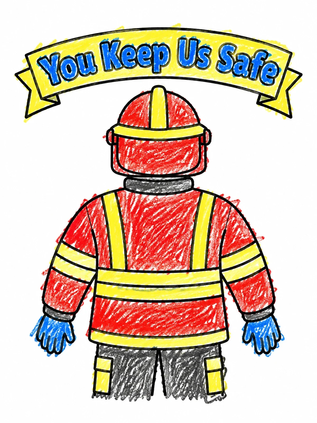 Colored example of the Brave Firefighter From Behind coloring page