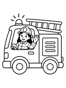 Free printable Friendly Firefighter Driving Fire Truck coloring page