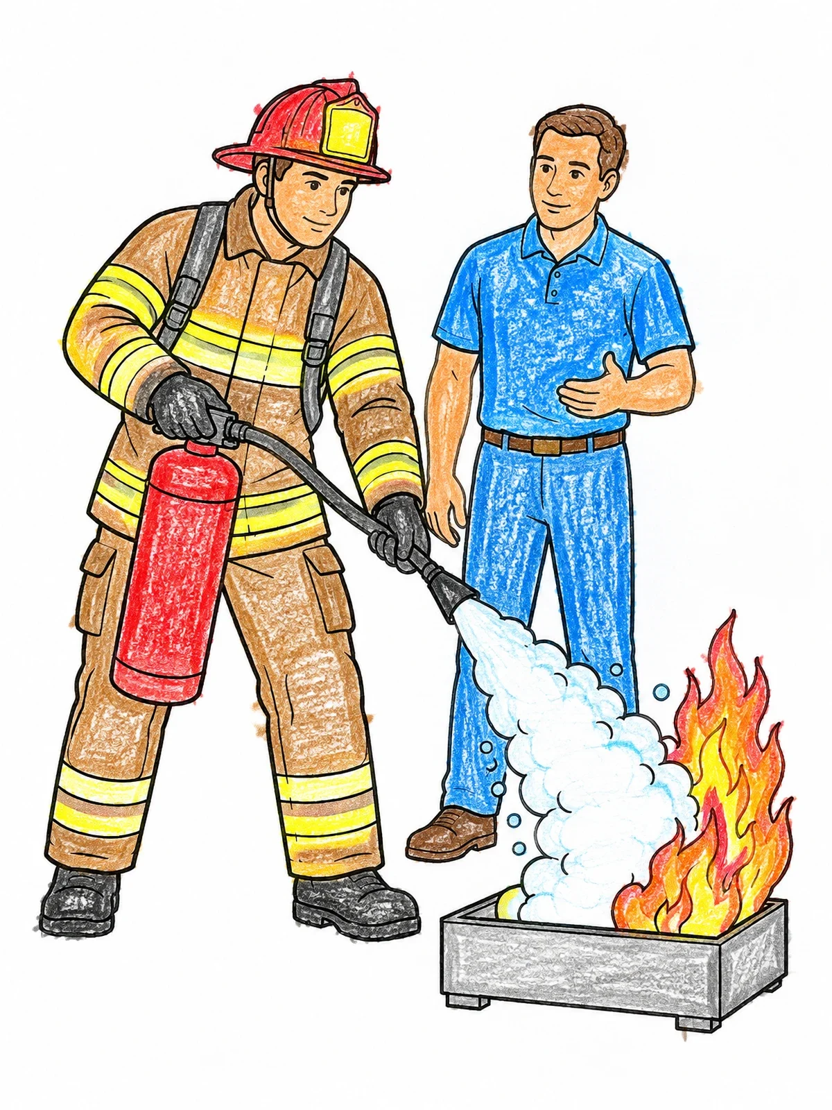 Colored example of the Firefighter Extinguisher Training Drill coloring page