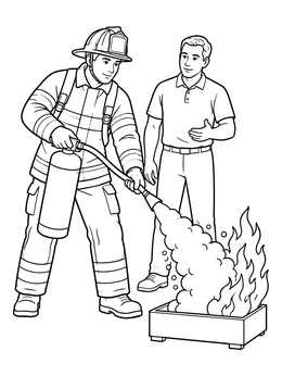 Free printable Firefighter Extinguisher Training Drill coloring page