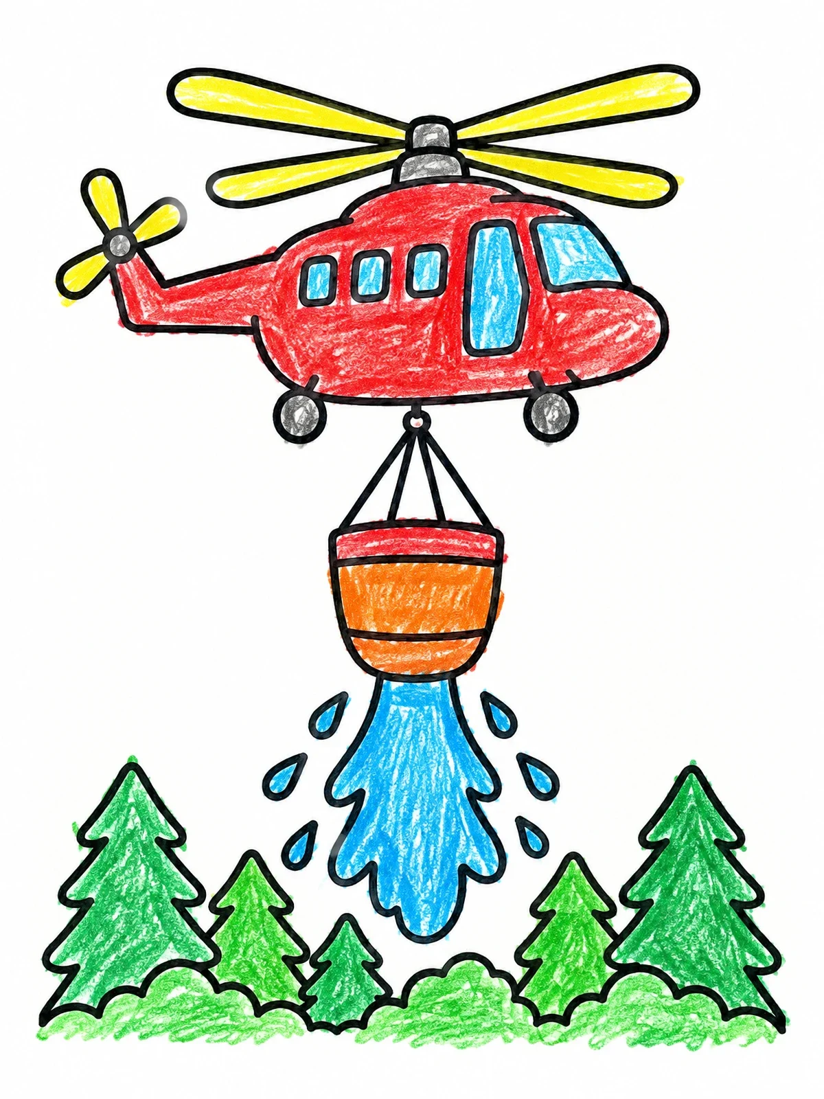 Colored example of the Firefighting Helicopter Dropping Water coloring page