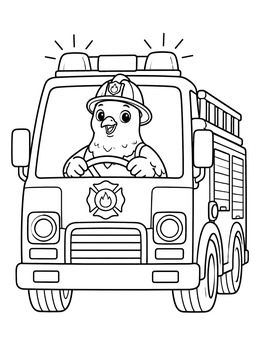 Free printable Firefighter Pigeon Driving A Fire Truck coloring page