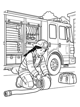 Firefighter Rolling Up a Hose coloring page