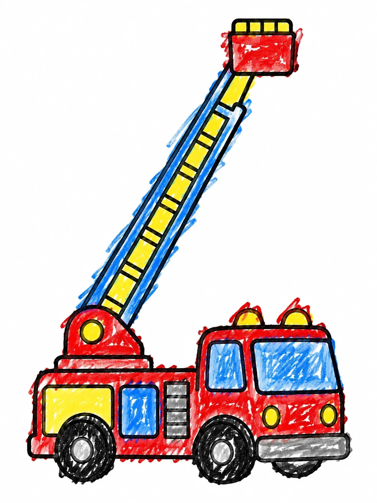 Colored example of the Simple Ladder Fire Truck coloring page