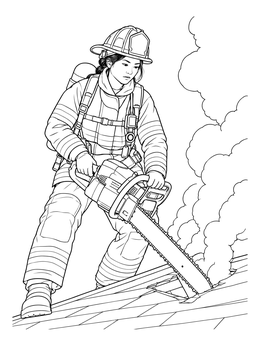 Free printable Firefighter Venting A Roof With Chainsaw coloring page