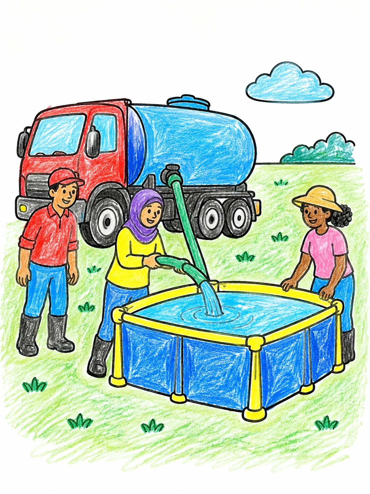 Colored example of the Water Tanker Truck In The Field coloring page