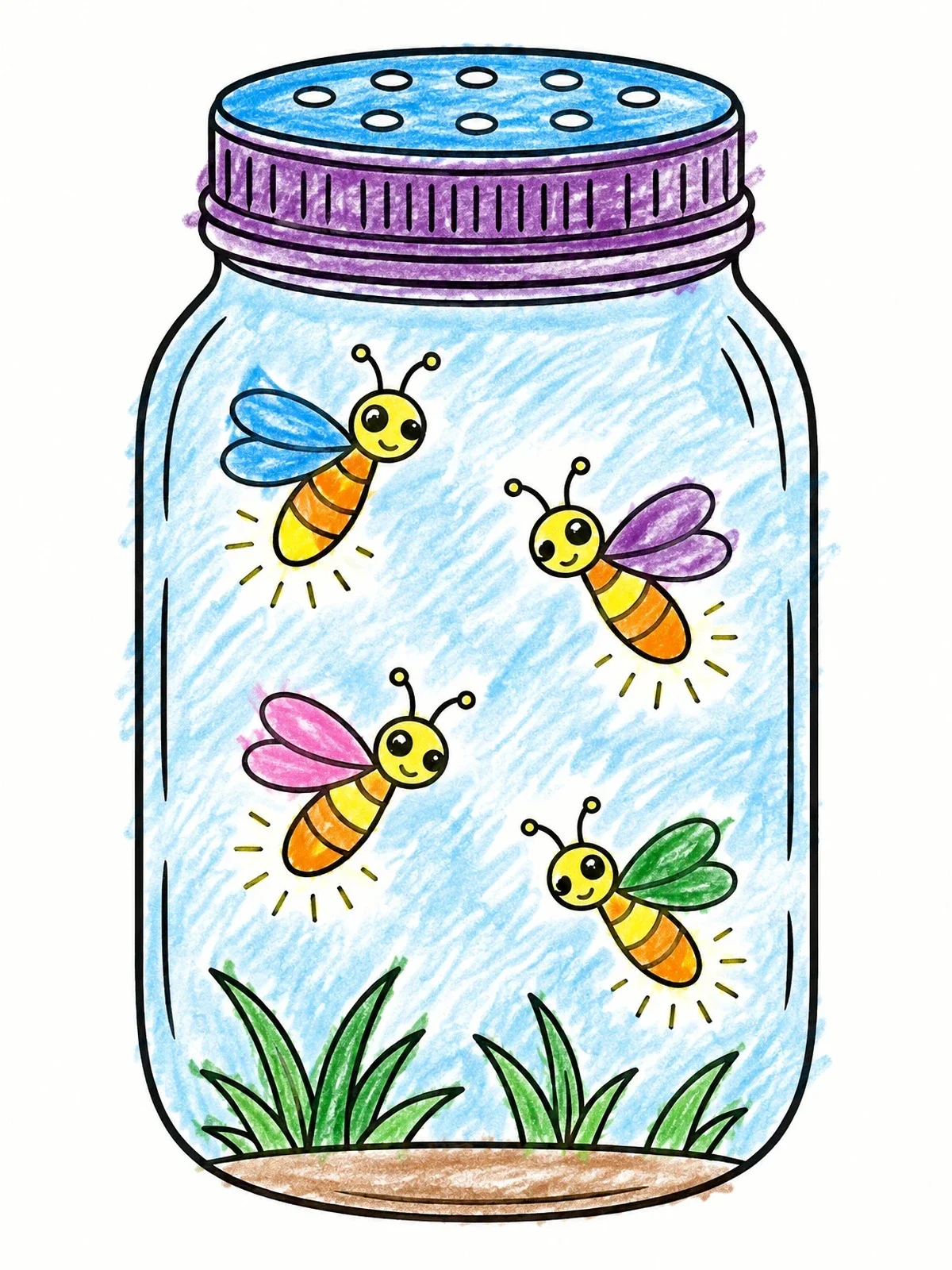 Colored example of the Glowing Fireflies In A Mason Jar coloring page