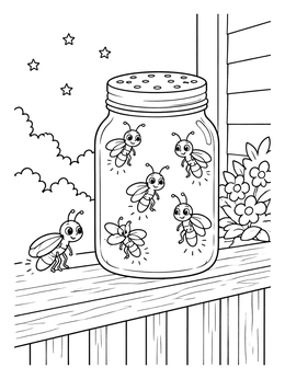 Free printable Cute Fireflies In A Mason Jar coloring page