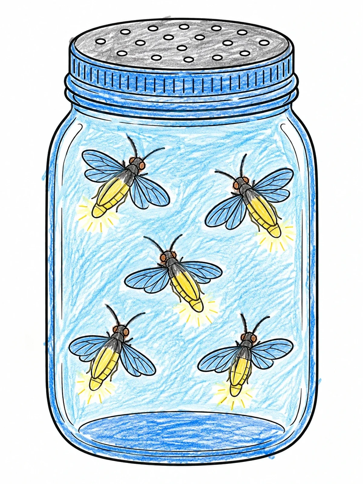 Colored example of the Glowing Fireflies In A Mason Jar coloring page