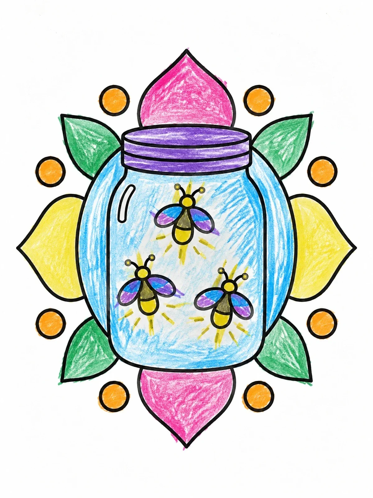 Colored example of the Glowing Fireflies In A Jar coloring page