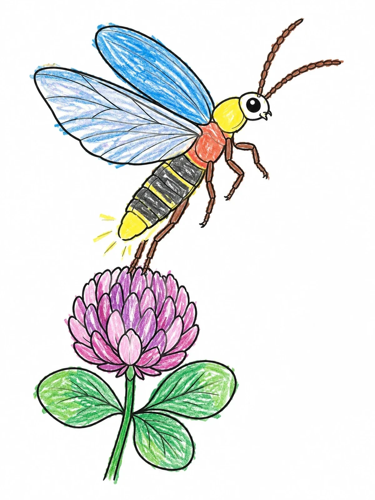 Colored example of the Firefly Taking Flight From Clover Blossom coloring page