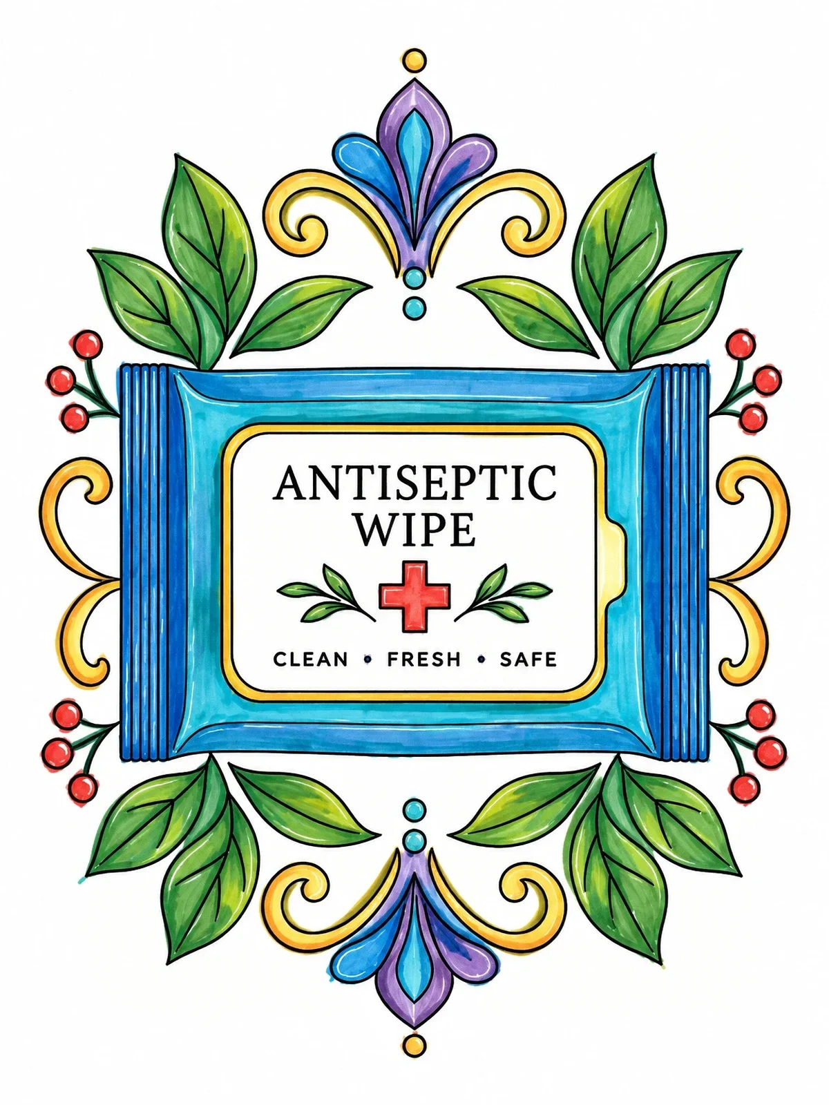 Colored example of the Decorative Antiseptic Wipe Packet coloring page