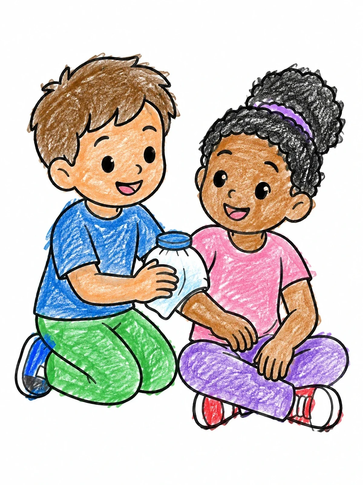 Colored example of the Boy Helping Friend With Ice Pack coloring page