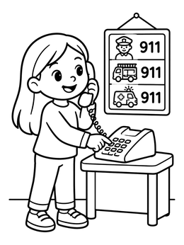 Free printable Child Calling Emergency Services coloring page