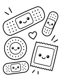 Free printable Cute Bandages And Antiseptic Wipe coloring page