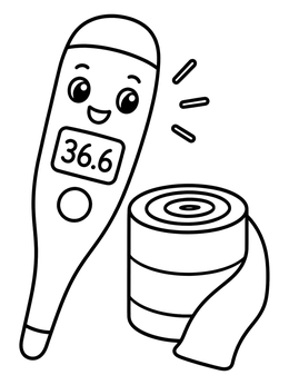 Free printable Cute Digital Thermometer And Bandage coloring page