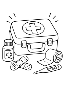 Free printable First Aid Kit With Medical Supplies coloring page